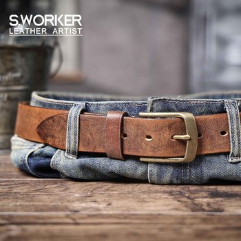 Men’s Genuine Leather Belt – Italian Cowhide with Brass Buckle 1